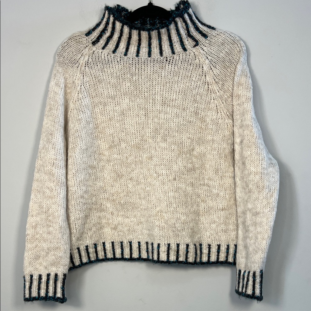 Cozy Cowl Neck Sweater - Cream with Black Trim
